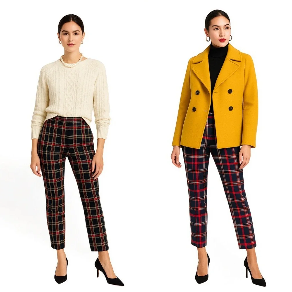 J.Crew Winnie Pant Women's Size 00 Royal Tartan Plaid Pants Retro Holiday Preppy